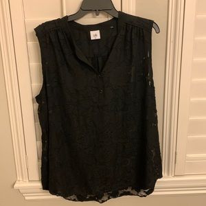 CAbi Black Floral Lace Sleeveless Blouse